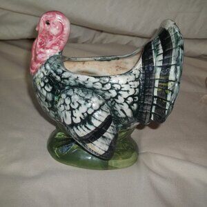 Vintage 1976 Maurice Of California Small Ceramic Turkey Planter Centerpiece Vase
